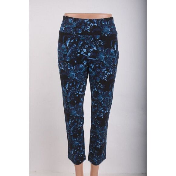 Soft Surroundings Womens Ankle Leggings PS Petite small Black Blue Floral - Picture 1 of 7